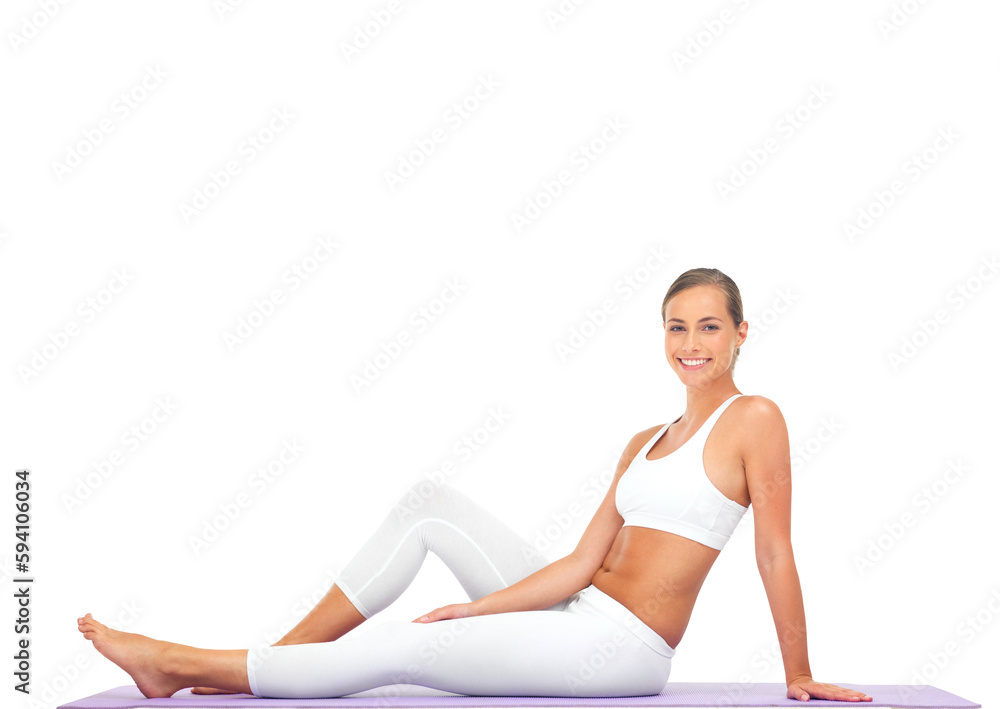 Yoga, fitness and woman portrait on floor isolated on transparent, png background for peace, calm and meditation. Exercise, relax and happy person on pilates break, body wellness and holistic workout Yoga, fitness and woman portrait on floor isolated on transparent, png background for peace, calm and meditation. Exercise, relax and happy person on pilates break, body wellness and holistic workout