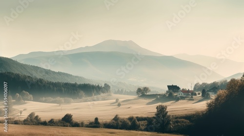 Serene scene of light mountain range and pastoral scene © Oliver