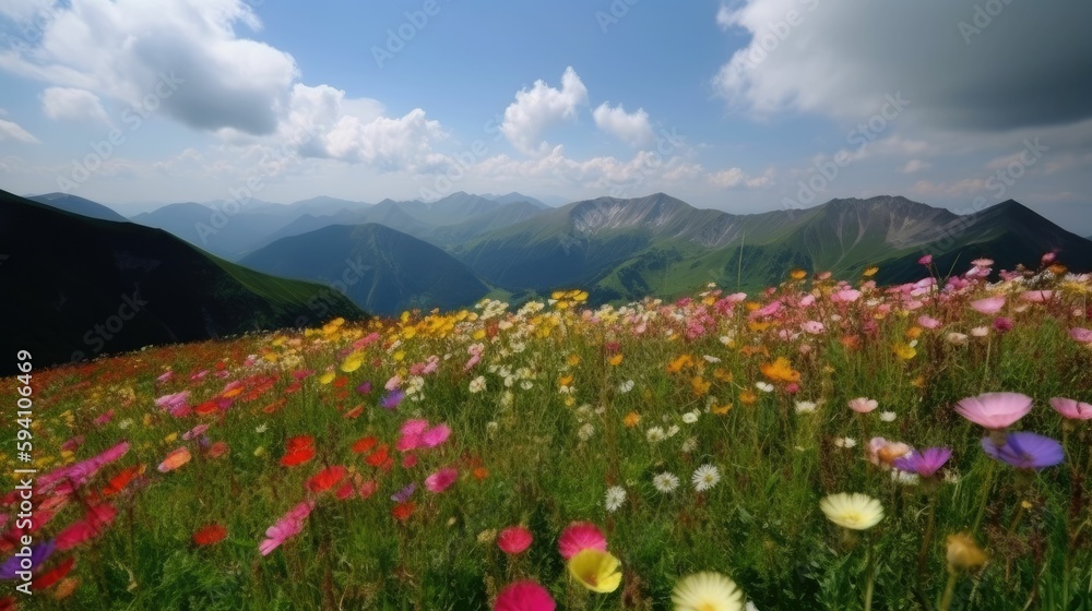 Fototapeta premium Mountain wildflowers in scenic flower fields