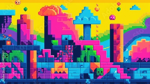 Retro pixel art with bright colors