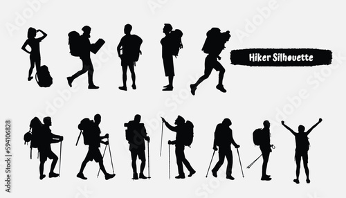 mountaineer climber hiker people, vector silhouette collection