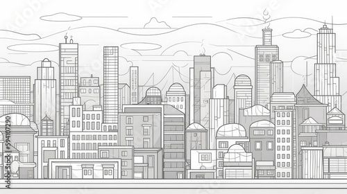 City limits monochromatic line art illustration