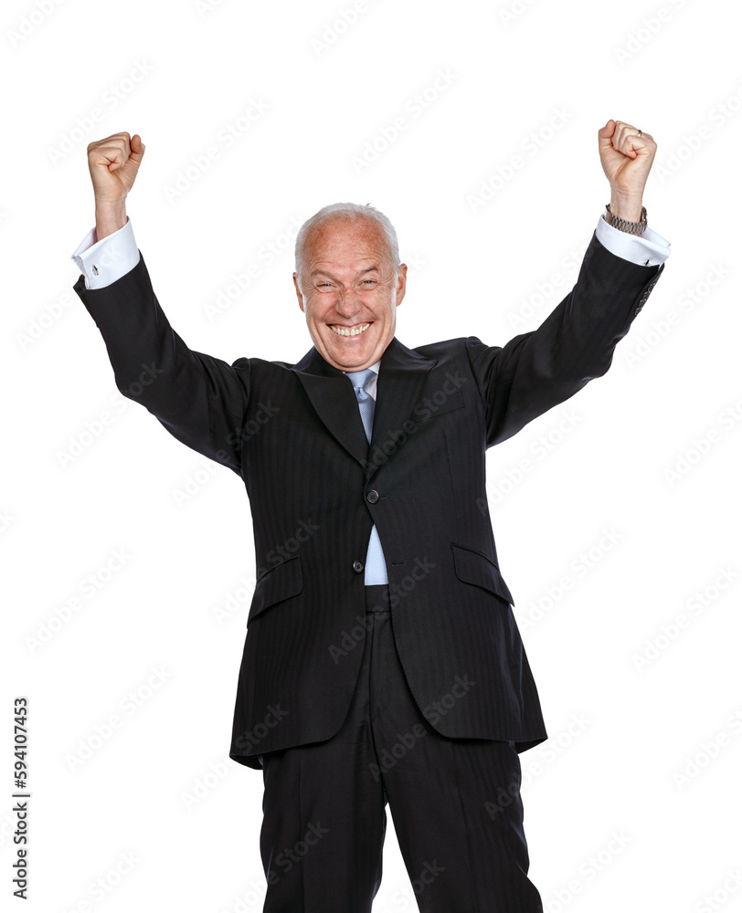 Success, fist pump and portrait of man isolated on transparent, png background cheers, celebration or winning. Yes, wow and news with senior winner, boss or business person celebrate, goals or sales Success, fist pump and portrait of man isolated on transparent, png background cheers, celebration or winning. Yes, wow and news with senior winner, boss or business person celebrate, goals or sales