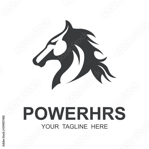 Elegant horse icon. Royal stallion logo. Equine stables sign. Equestrian brand emblem with slogan template