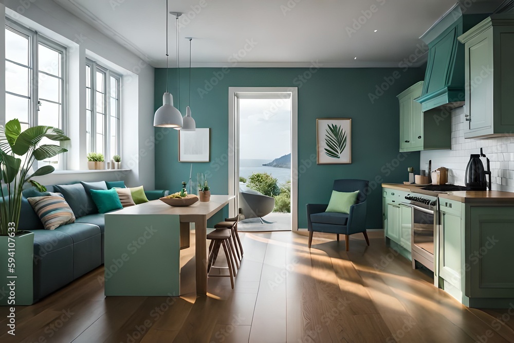 modern green kitchen interior (Generative AI)