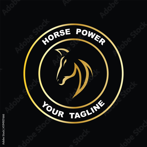Elegant horse icon. Royal stallion logo. Equine stables sign. Equestrian brand emblem with slogan template