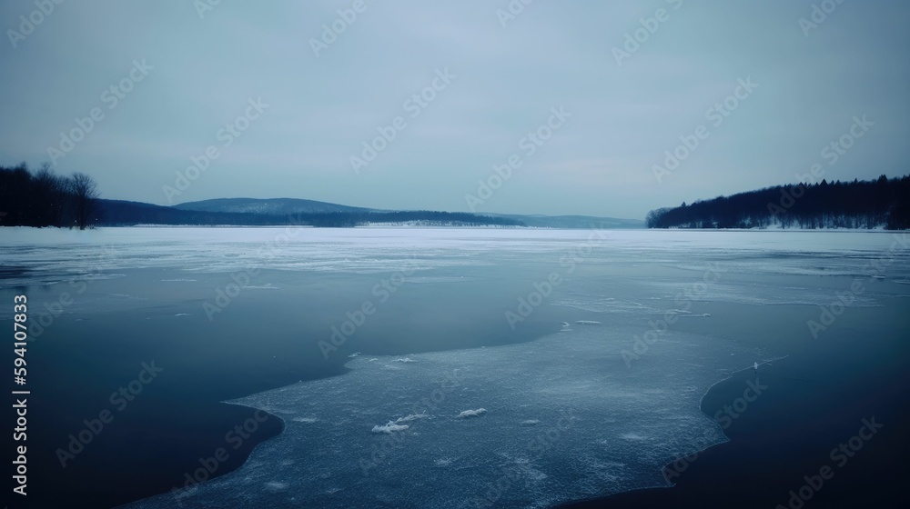 Minimalistic frozen lake with cool tones Minimalistic frozen lake with cool tones