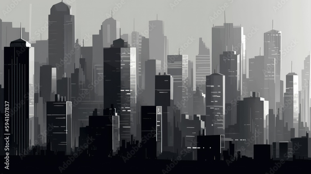 Elegant Monochromatic Cityscape Illustration