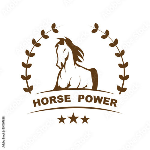 Elegant horse icon. Royal stallion logo. Equine stables sign. Equestrian brand emblem with slogan template