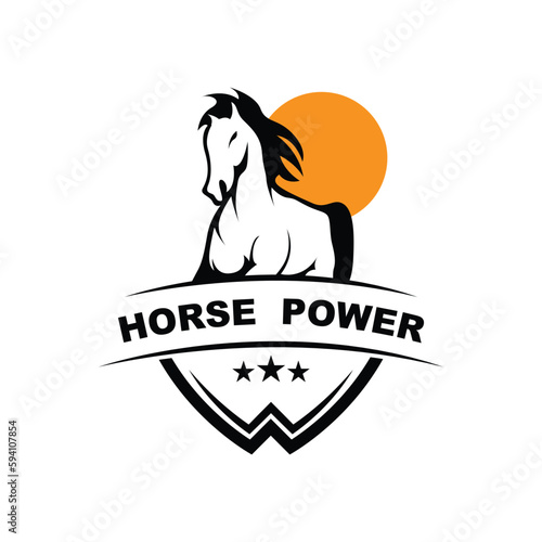 Elegant horse icon. Royal stallion logo. Equine stables sign. Equestrian brand emblem with slogan template