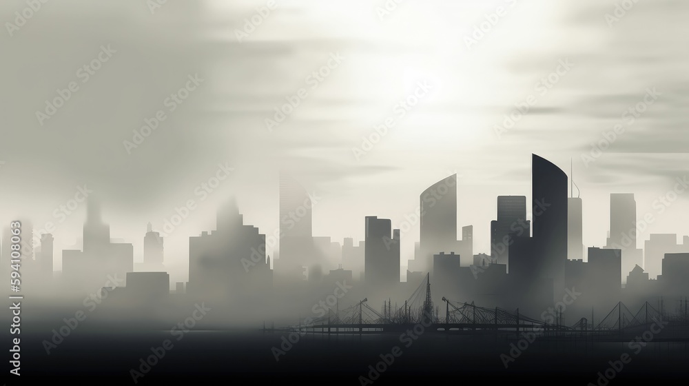 City in the mist: Abstract grey shadows