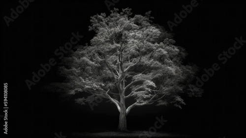 Monochromatic image of a tree against a dark background