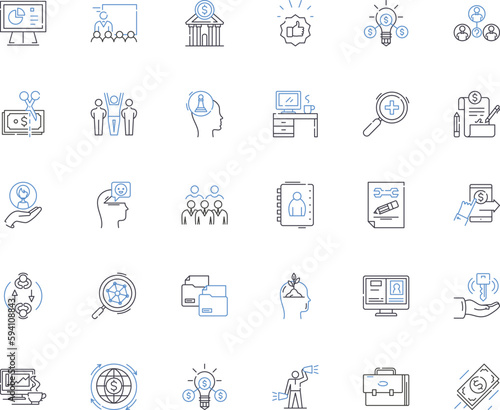 Procurement process line icons collection. Sourcing, Bidding, Negotiation, RFP, Vendor, Contract, Purchasing vector and linear illustration. Requisition,Supplier,Specification outline signs set