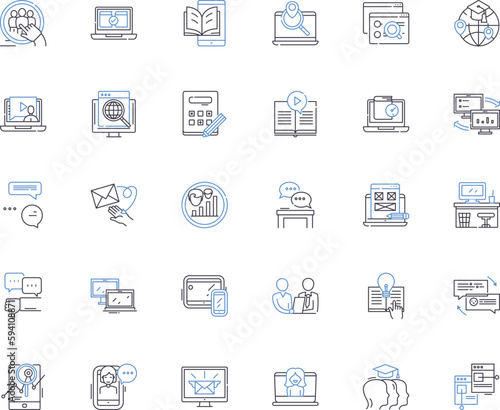 Distance education line icons collection. E-learning, Remote, Virtual, Online, Interactive, Web-based, Digital vector and linear illustration. Cyber,Self-paced,Asynchronous outline signs set