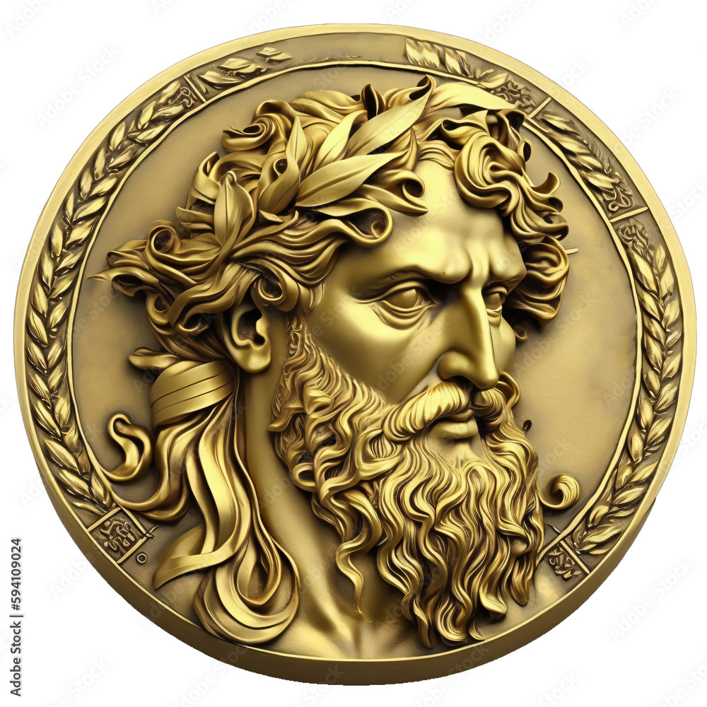 Zeus gold coin transparent background Generative Ai