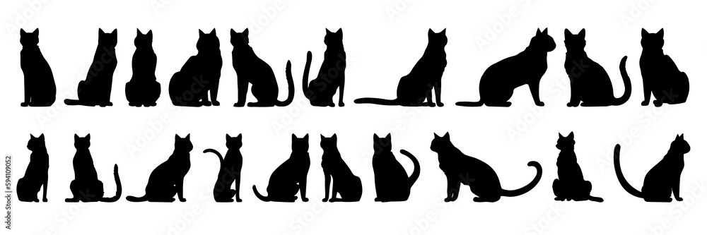 Cat silhouettes set, large pack of vector silhouette design, isolated white background