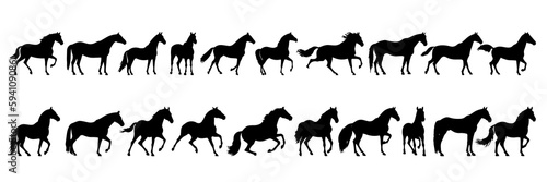 Horse silhouettes set  large pack of vector silhouette design  isolated white background