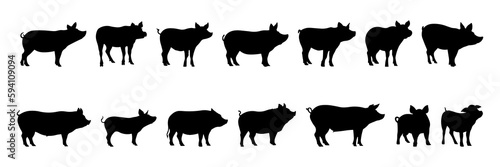 Pig silhouettes set, large pack of vector silhouette design, isolated white background