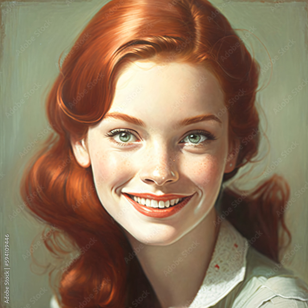Φωτογραφία vintage portrait if a beautiful woman with red hair isolated Generative Ai