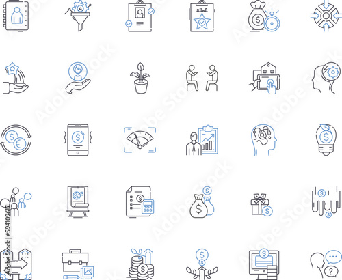 Market establishment line icons collection. Retail, Wholesale, Distribution, Merchandising, Supply, Market analysis, Competition vector and linear illustration. Consumer behavior,Advertising,Branding