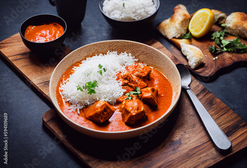 delicious aromatic traditional indian butter chicken dish, generative AI