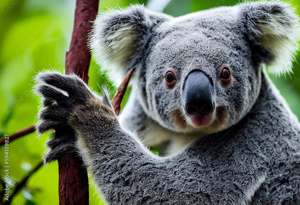 Obraz premium koala bear sitting on eucalyptus tree in Australia, generative AI