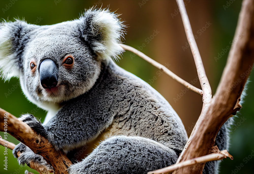 Obraz premium koala bear sitting on eucalyptus tree in Australia, generative AI
