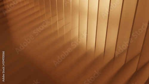 A hall with plate like wall with orange light in sunset time (3D Rendering)