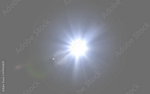 Lens flare, digital star and isolated on transparent background with sunshine art, flash or glow graphic design. Big Bang or white shine and sparkle in sky on gray png, design and space