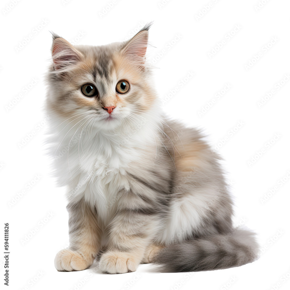 Cute cat isolated on white background. Transparent use for T shirt screen, fabric , print, cover, banner and invitation. 