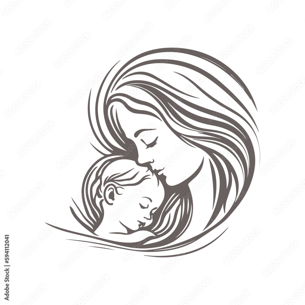 happy mothers day or mother day logo greeting with child mother day logo Ai