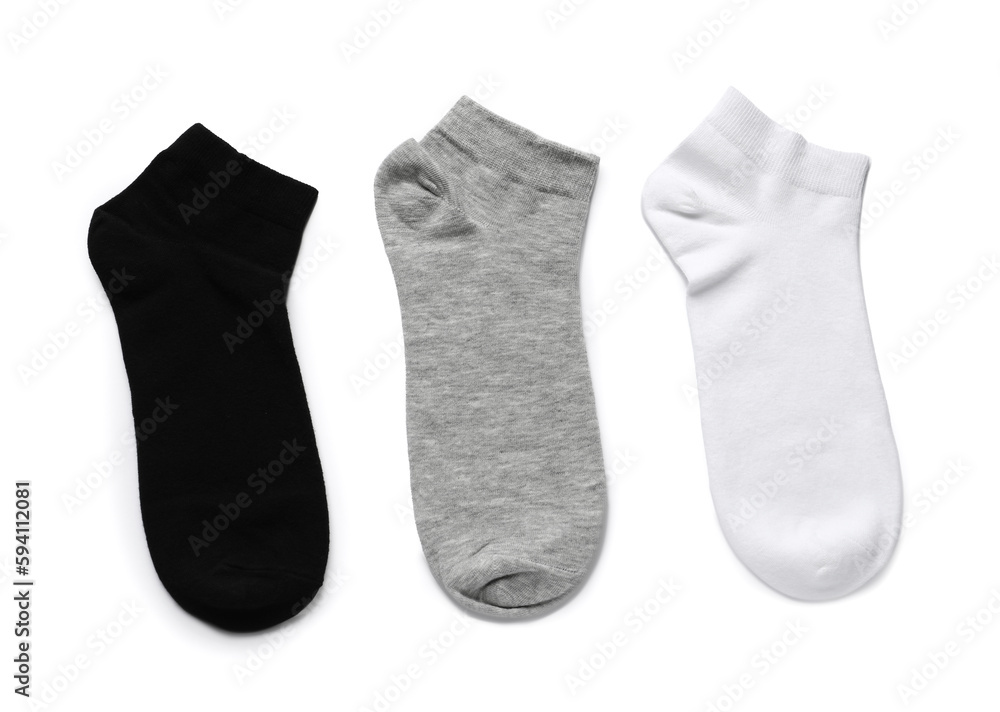 Different socks isolated on white, top view Different socks isolated on white, top view