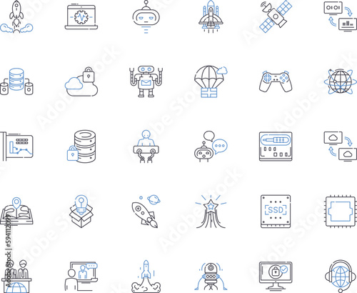 Nerk defense line icons collection. Barricade, Bulwark, Fortress, Resistance, Antiaircraft, Bunker, Fortification vector and linear illustration. Shield,Rampart,Sentry outline signs set