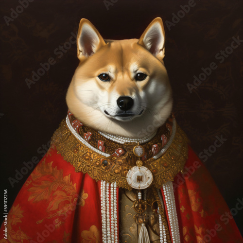 doge dressed as a king shiba inu viceregal style portrait Generative Ai photo