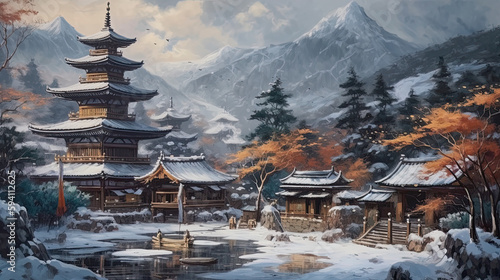 Japan inspired AI generated oil painting.  © Multilumination