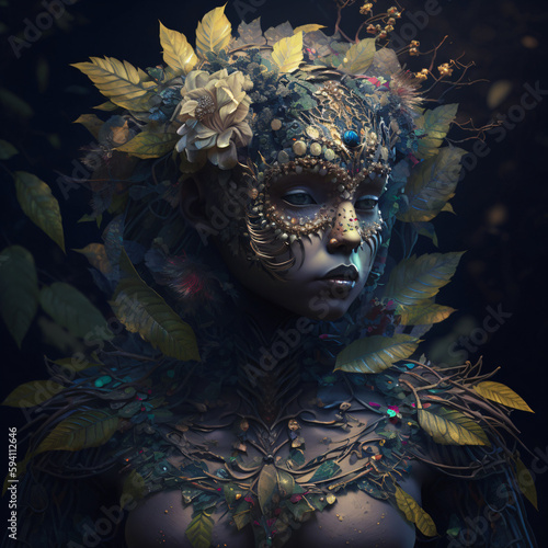 floral dryad girl fantasy character portrait Generative Ai