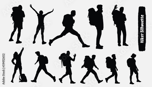 mountaineer climber hiker people, vector silhouette collection
