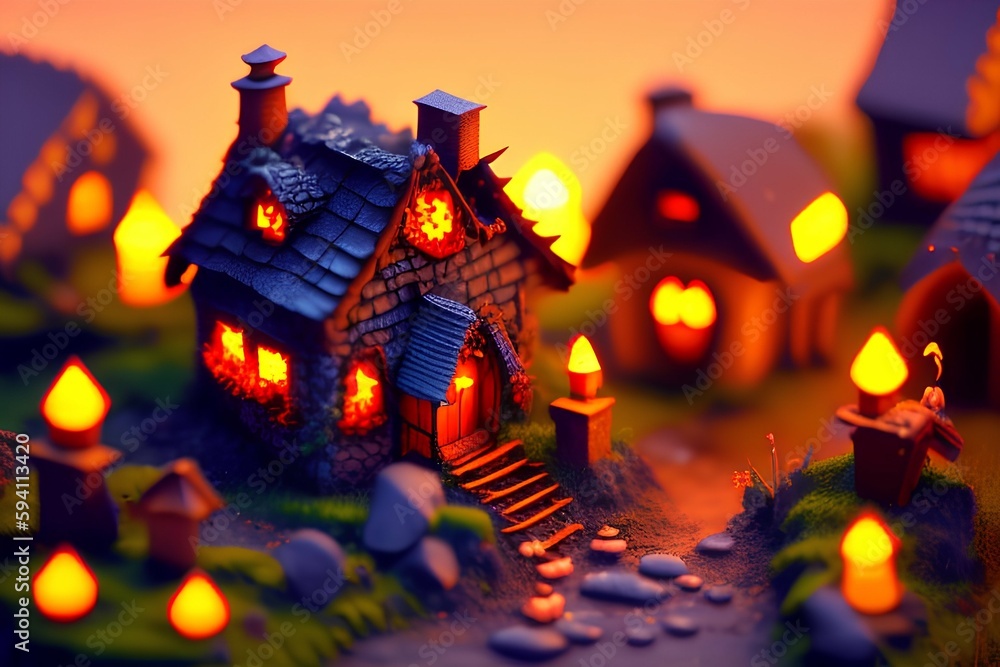 miniature hell village, small buildings, macro photography - generative ai
