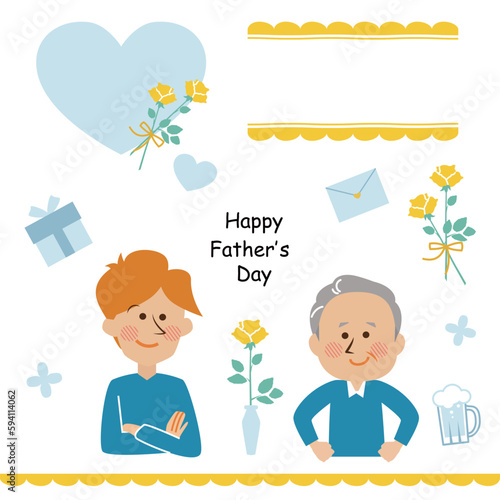 父の日　親子と黄色い薔薇のイラスト素材