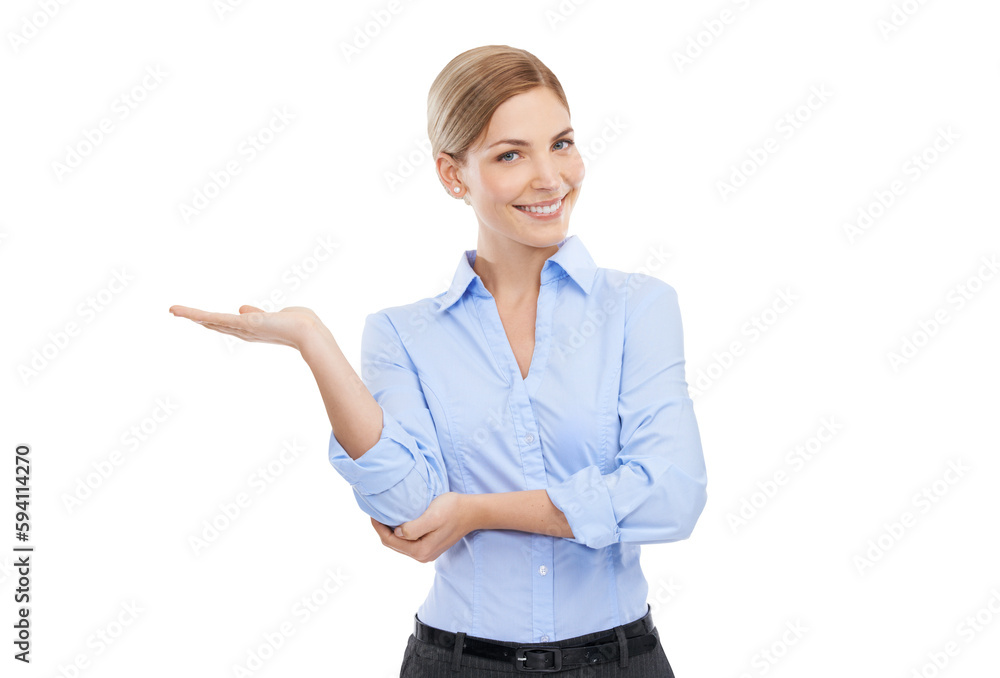 Happy, portrait and business woman with hand and space for presentation, solution or choice. Professional female marketing product, logo or brand with a smile isolated on transparent png background Happy, portrait and business woman with hand and space for presentation, solution or choice. Professional female marketing product, logo or brand with a smile isolated on transparent png background