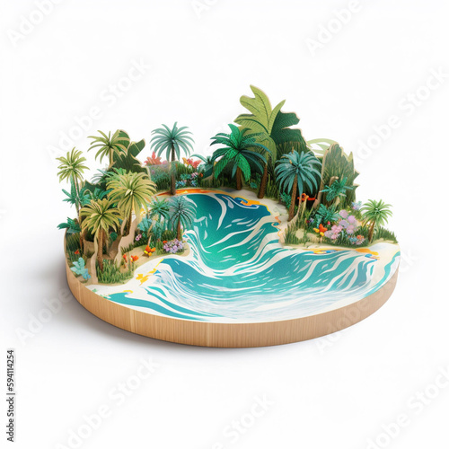 tropical island with palm trees isolated on white background, generative ai