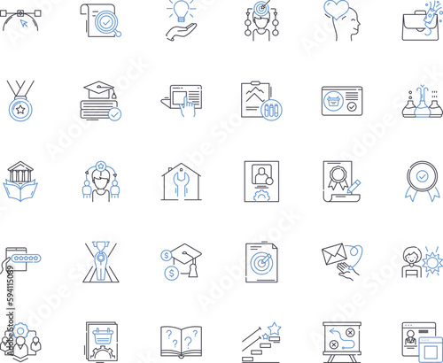 Instruction line icons collection. Guide  Tutorial  Direction  Lesson  Coaching  Education  Training vector and linear illustration. Advice Demo Explanation outline signs set