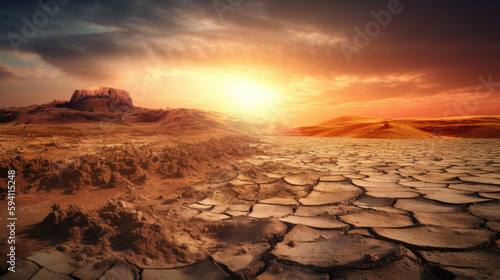 dry earth at sunset in a desert. Generative AI