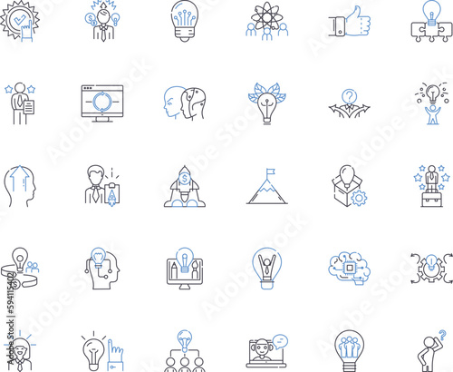 Perception formulation line icons collection. Interpretation, Perspective, Observation, Cognition, Inference, Analysis, Appraisal vector and linear illustration. Assumption,Bias,Discernment outline