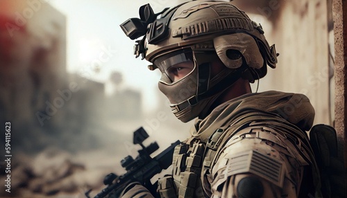modern soldier in battle, digital art illustration, Generative AI
