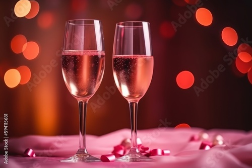 Cheers to the Night  Close-up of Champagne Glasses and Bokeh Lights  Generative AI