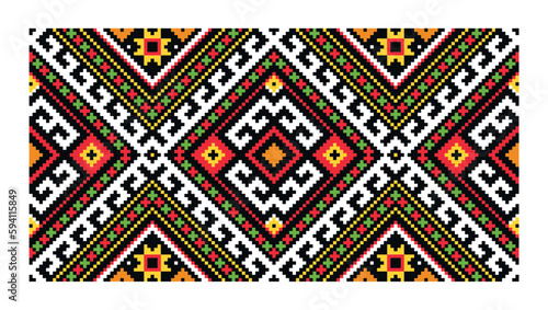 Vyshyvanka. Bohemian, fashionable seamless ornament in ethnic Hutsul style. In modern trendy shades. Perfect for the design of fabrics, clothing, interiors photo