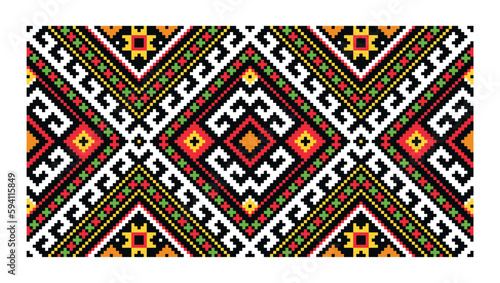 Vyshyvanka. Bohemian, fashionable seamless ornament in ethnic Hutsul style. In modern trendy shades. Perfect for the design of fabrics, clothing, interiors