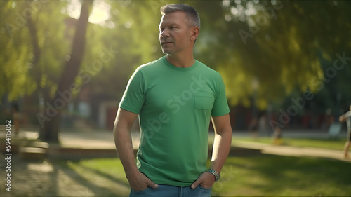 Green Shirt man standing on the Park Made By AI