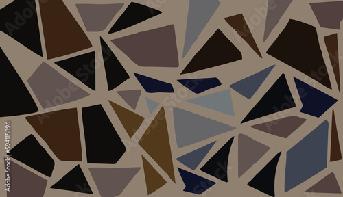 Seamless mosaic pattern with brown, brown and beige triangles. The background is soft brown with a mosaic pattern of an arrangement of abstract shapes. Suitable for room decoration